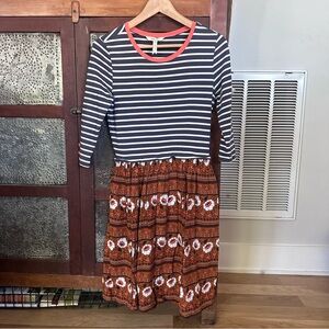 Matilda Jane Winsome Dress XS Small Mixed Print Orange Floral Striped 3/4 Sleeve